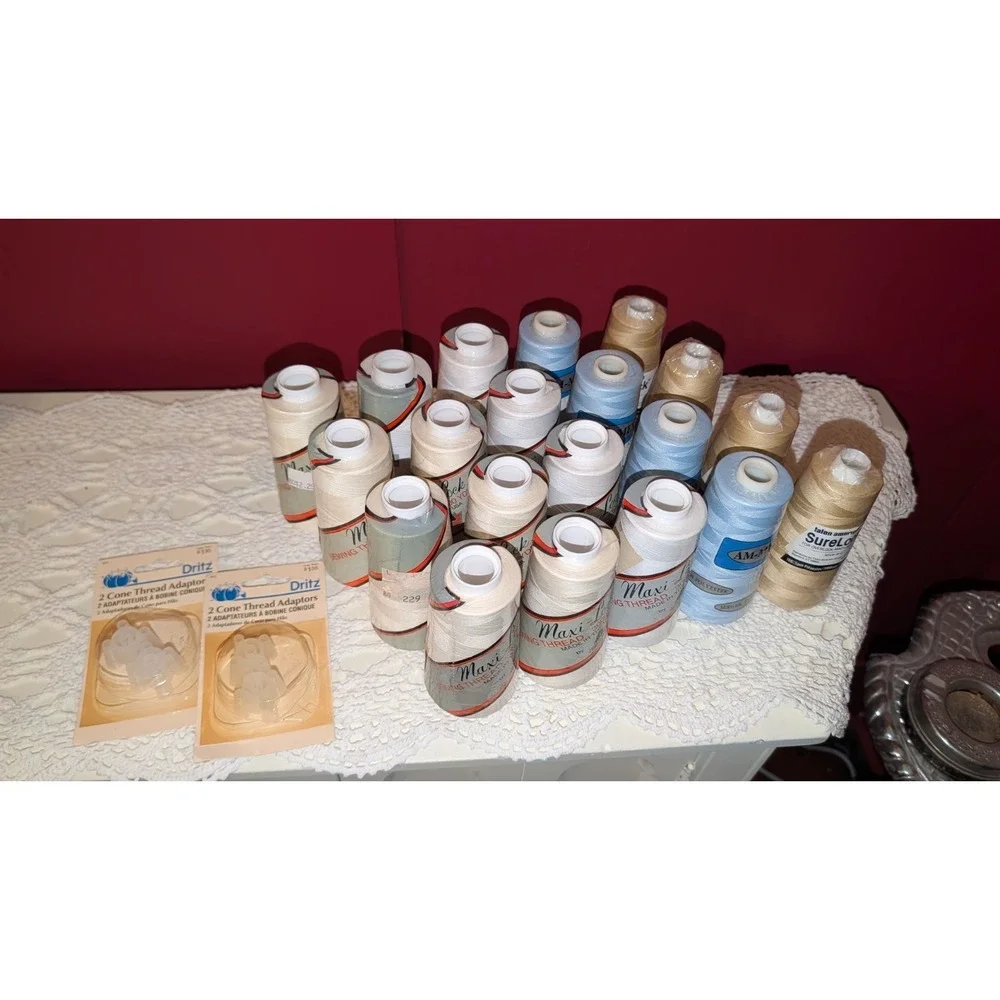 Vintage Serger Thread Lot 20 Spools 3000 yds Ea NEW Blue White Gold Cream Maxi